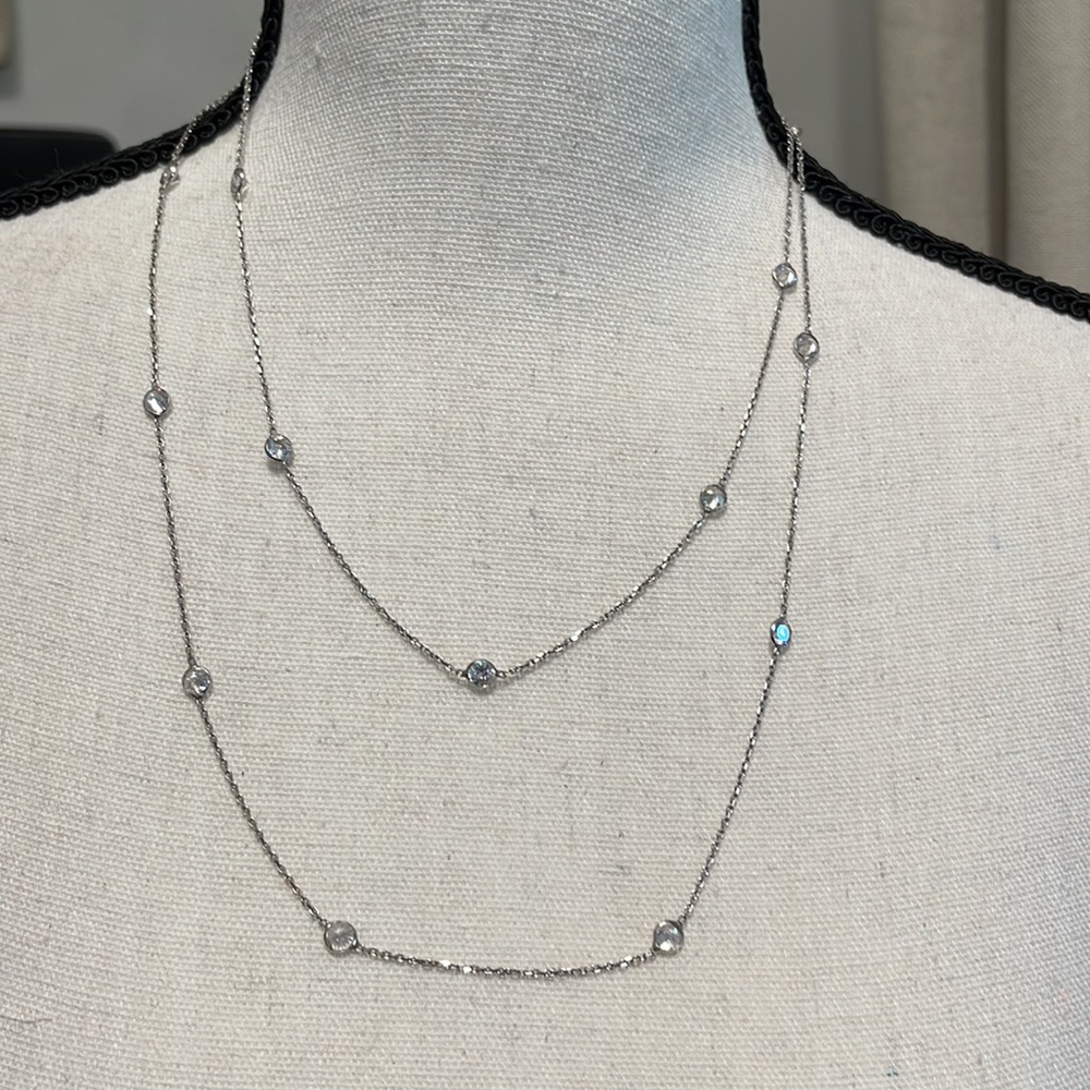 Long Silver Clear Stone Necklace